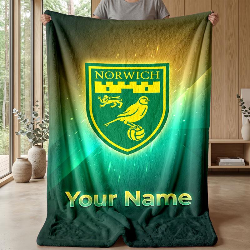 Norwich City Benutzerdefinierter Name Text Flanelldecke Fußball Logo Personalisierte Fleece-Kuscheldecke Besonderes Geschenk für Sofa Schlafzimmer Zuhause
