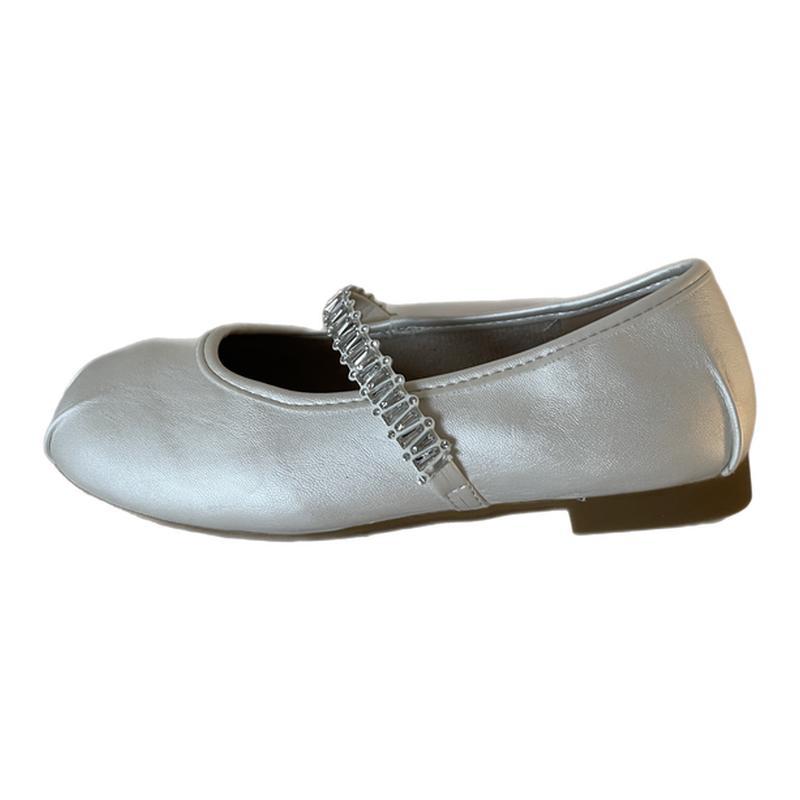 French great-looking flat-soled silver single shoes women's 2025 new summer skirt Mary Jane shoes ballet evening shoes