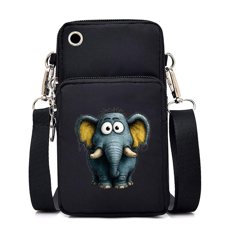 Funny Animals Personality Printing Black Oblique Span Small Bag Multifunctional Casual Portable Mobile Phone Bag