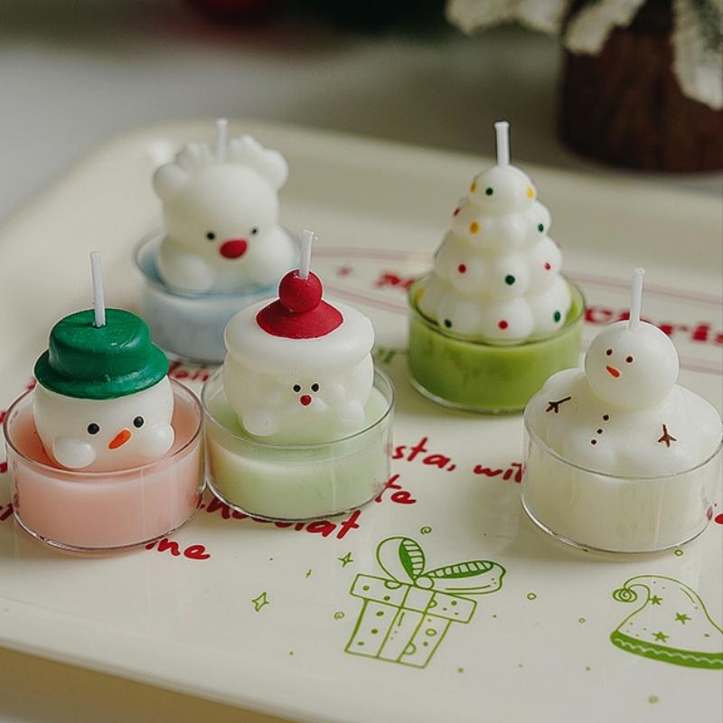 Colorful Christmas Tree Scented Candles Santa Claus Snowman Shape Candle Ornament Xmas Holiday Party Decor Candles Photo Props