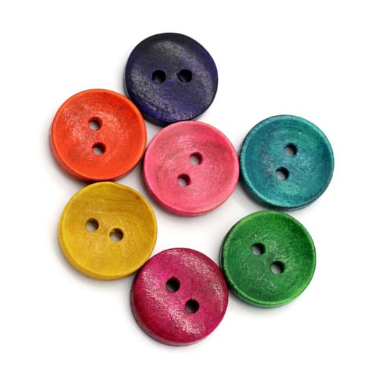 100Pcs Mixed Colorful Wood 2 Holes Round Buttons for Sewing Scrapbooking Crafts