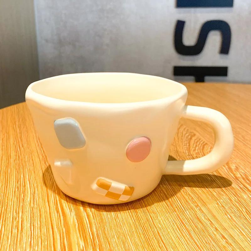 1Pcs 400ML Cute Multi-color Macaron Color Coffee Mug Ceramic Cup Cute Dopamine Three-dimensional Dots Water Cup Attachment