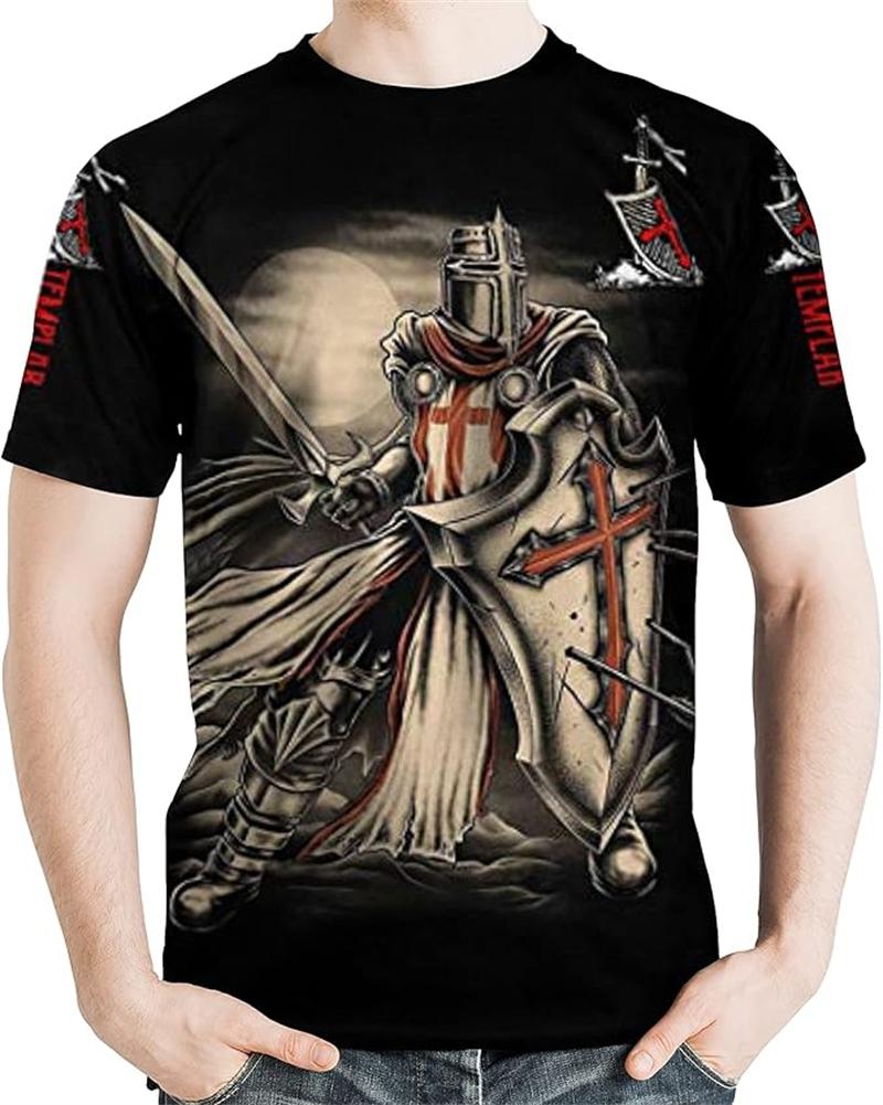 3D Print Knight Templar T-shirt Men Women Cross Fashion Trendy Cool Short Sleeve O Neck T-shirt Unisex Jesus Christian Tees