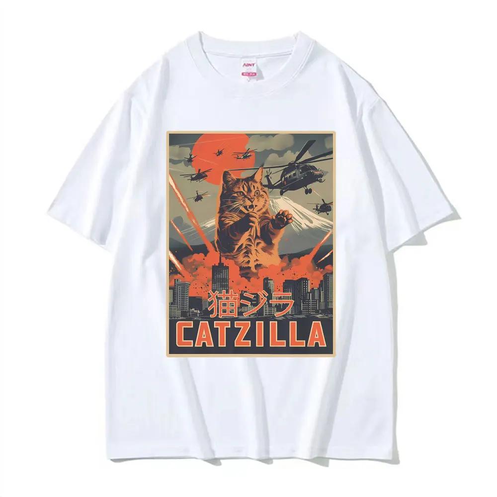 Retro Japanese Catzilla Movie Poster Graphic Mens Tshirt Fashion Classic Tshirt Streetwear Unisex Summer Short Sleeve T Shirts