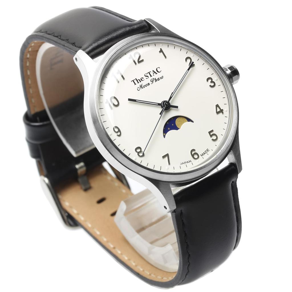 The STAC Made in Japan Domestic Watch 36mm Antique Retro Unisex Moon Phase Arabia x White Black [The Stack] Men's Women's ST-MF001