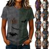 Women Casual Short Sleeve Pullover T Shirt Halloween Print Top Crew Neck Stitch Design Lightweight Soft Fabric Relaxed Fit