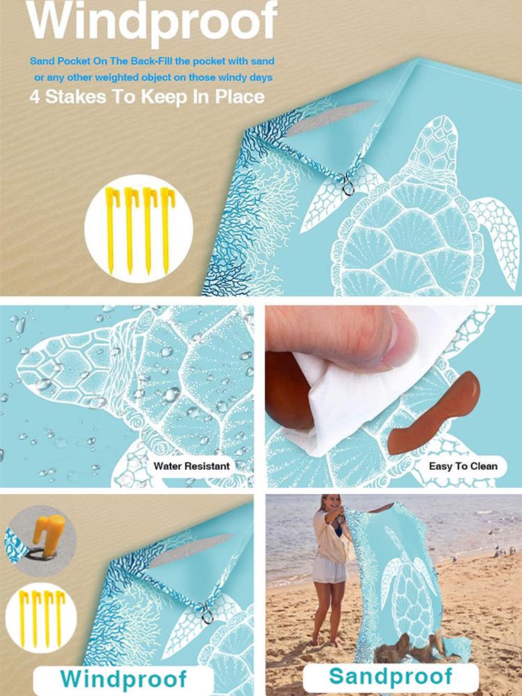 Sea Turtle Beach Mat: Waterproof, Sandproof, Portable, Quick-Drying, Seats 4-6 for Outdoor Camping & Picnic.