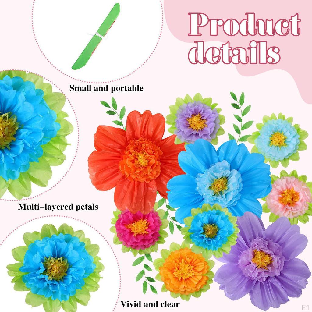 12 Pieces Paper Flowers Party Crafts DIY Background Colorful Backdrop Wall Decor for