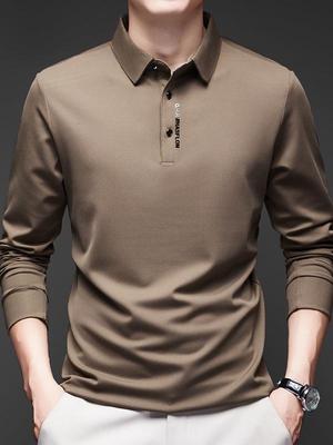 2024 Autumn Men's Versatile Long-Sleeve Polo Shirt with Fashionable Lapel - Loose Fit for Middle-Aged