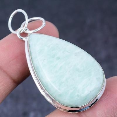Natural Amazonite Gemstone Handmade 925 Sterling Silver Gift Pendant 2.05" K5d60