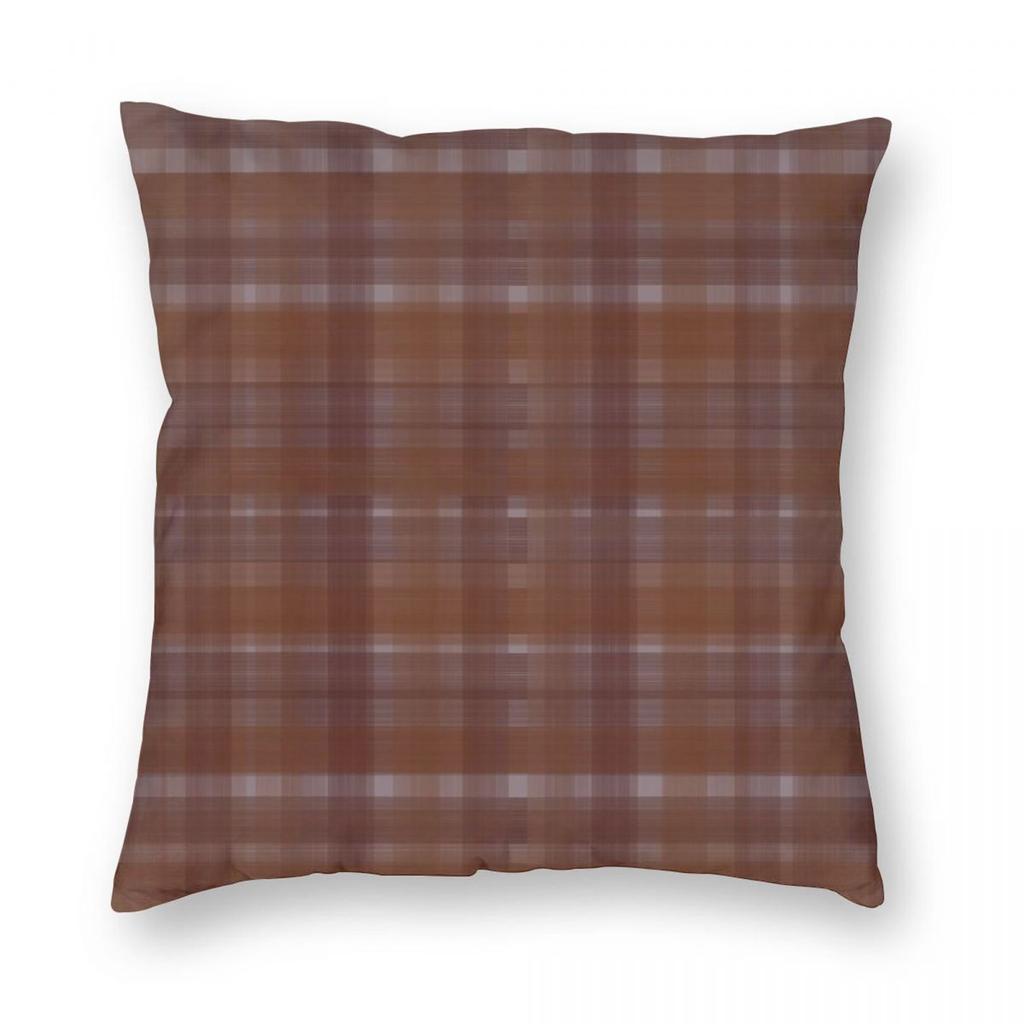 Orange Brown Plaid Square Pillowcase Polyester Linen Velvet Pattern Zip Decorative Pillow Case Car Cushion Case 18"