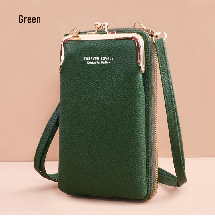 2025 Women's Korean Style Lychee Grain Large Capacity Crossbody Phone Bag & Wallet.