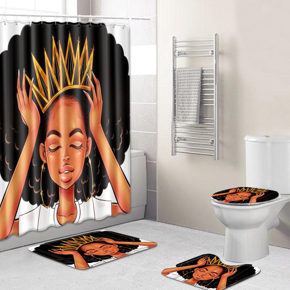 Printed Woman'S Head Pattern Bathroom Floor Mat Shower Curtain Carpet Combination E-Commerce