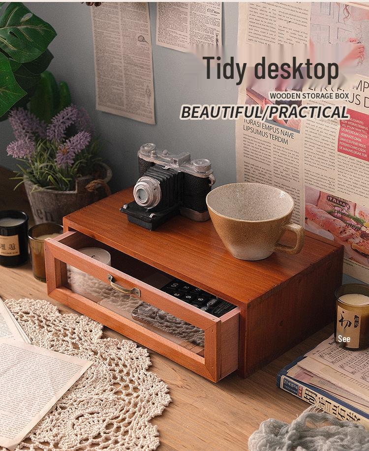 Retro Wooden Desk Organizer and Monitor Stand