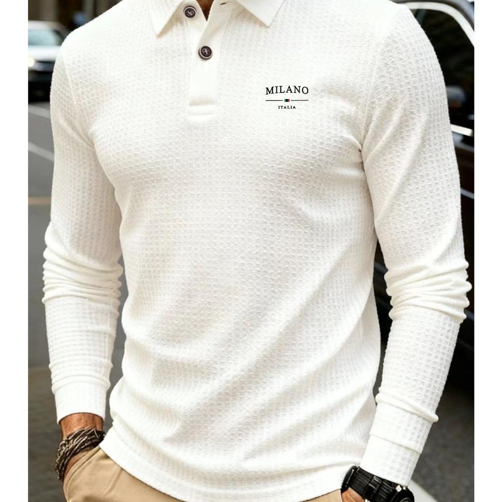 Mens Waffle Knit Polo, Minimalist Style with Airy Textured Fabric for Urban Streetwear Fashion