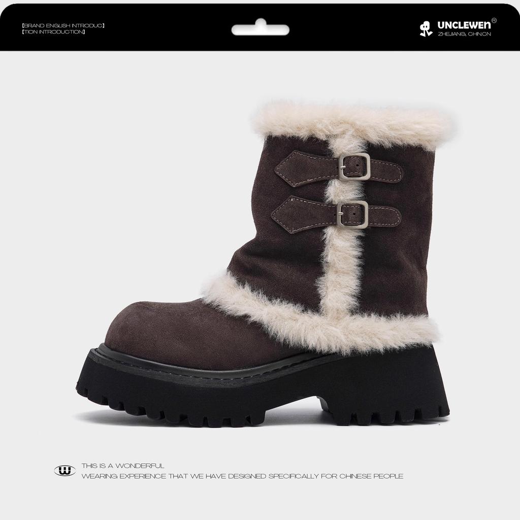 Altay~ Winter 2025 new thick-soled retro niche fluffy cotton shoes with velvet warm snow cotton boots for women