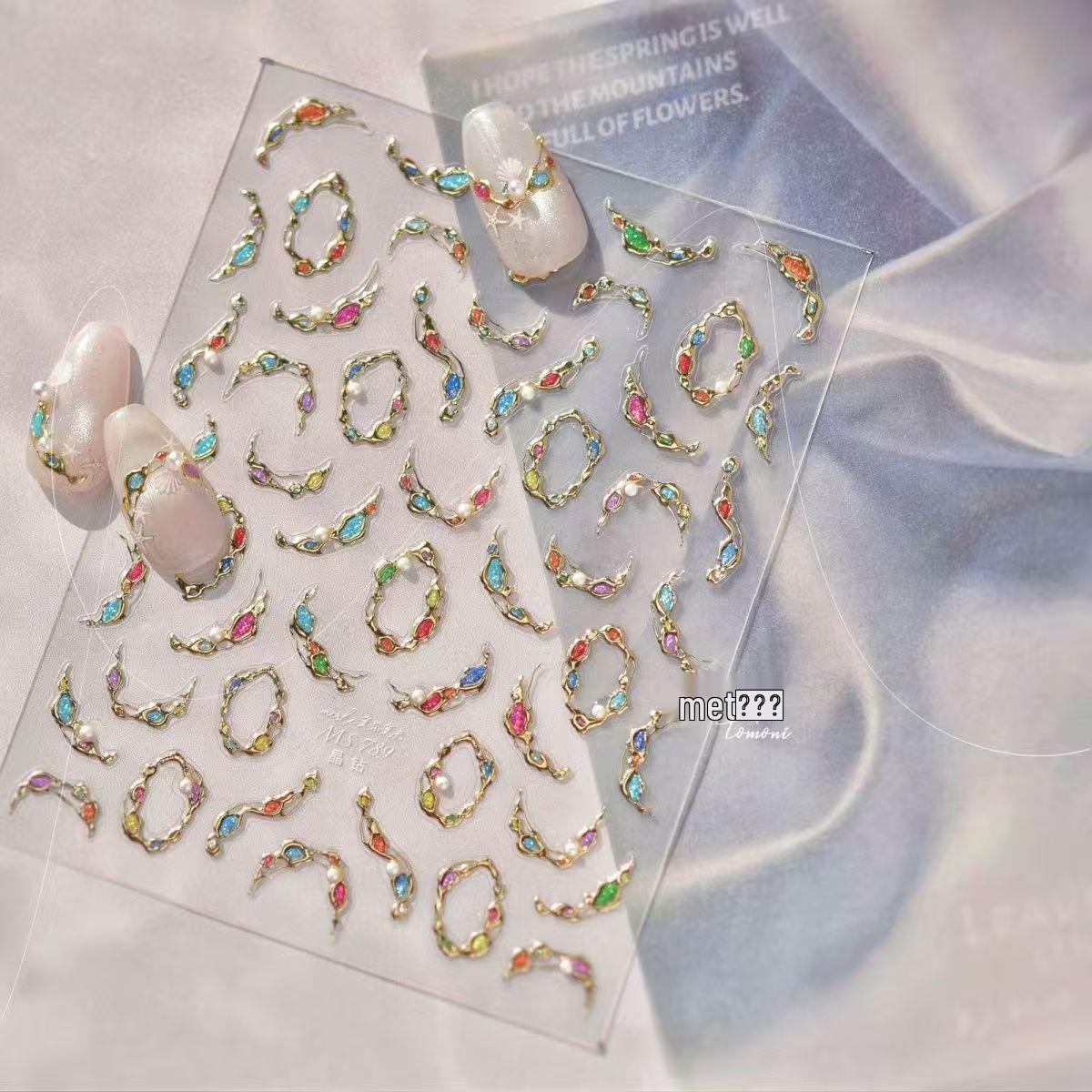 3D Luxury Gem Diamond Nail Art Sticker: Waterproof & Adhesive Crystal Design Gem Necklace (No Pearls) [1 Sheet]