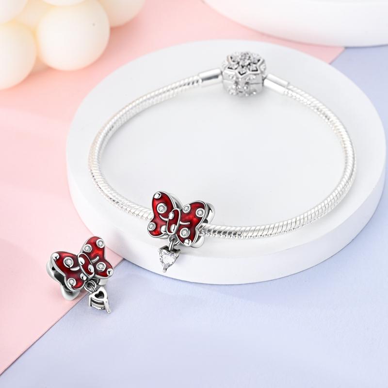 Pendant Charm Bead Copper Red Bowknot Heart Beads Fit Original Bracelet For Jewelry Making Valentine'S Day Gift