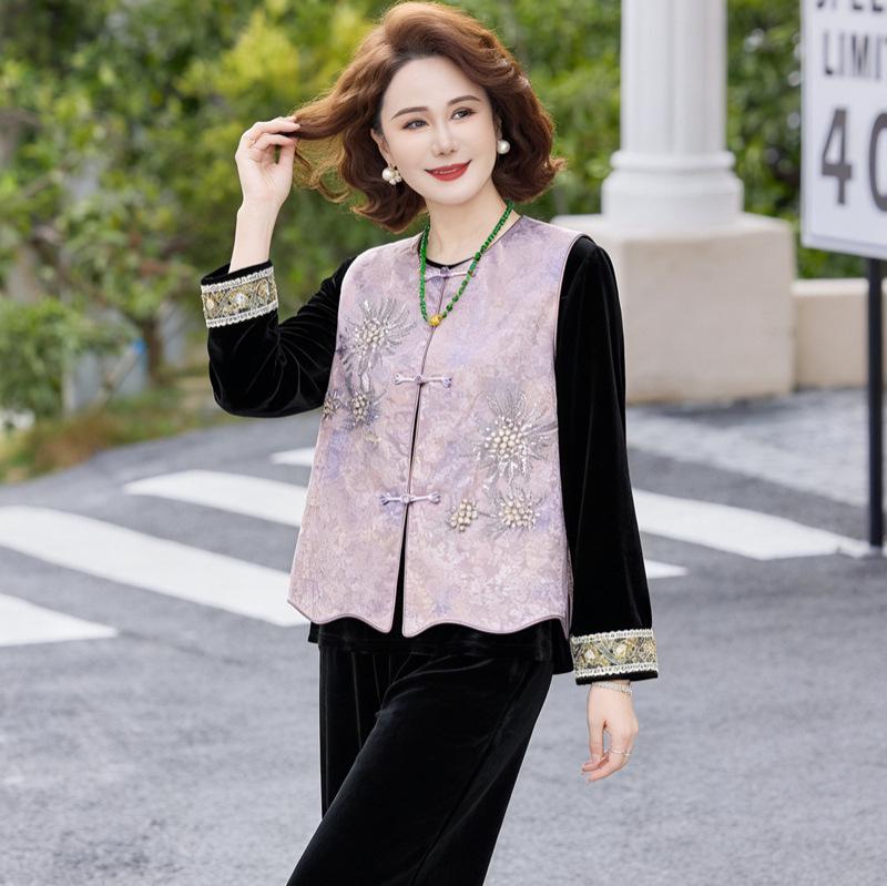

2026 New Chinese Style Gold Velvet Tang Suit Vest for Middle-Aged and Elderly Women - Spring and Autumn Fashion 5XL (150-165 jin)