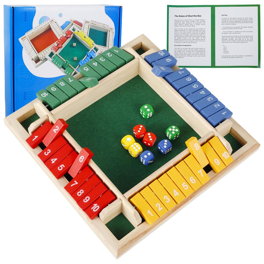 1Pc Wooden Board Game Portable Educational Shut The Box Dice Game 4-6 Players Fun Family Dice Game for Family Home Party and Bar