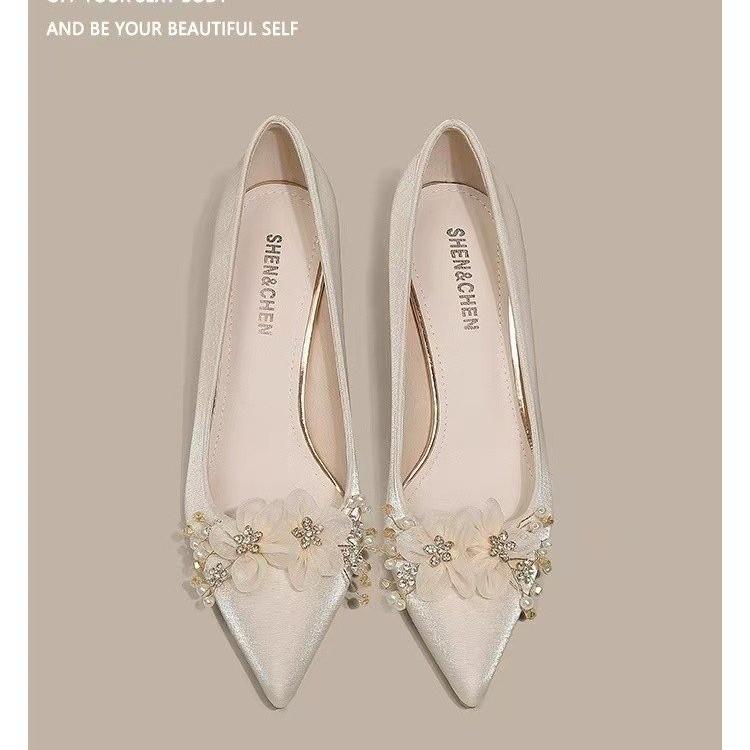 Sweet Sandals for Women Slides Party Strange Mid Heels Classic Shoes for Women Flower Bling Pointed Toe Summer Sandals