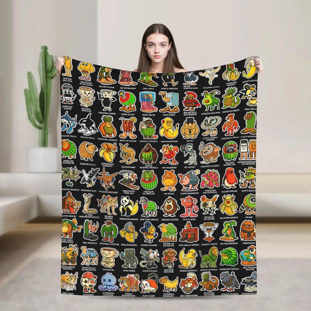 Coperta Meme Divertente Personaggi Italiani Brainrot Morbidissimo Plaid in Peluche per Bambini Coperta per Divano Letto