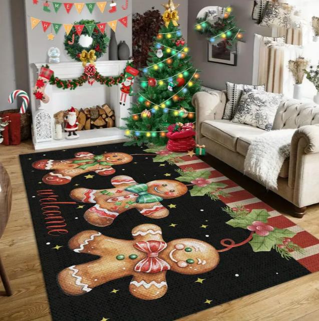 Gingerbread Man Carpet Christmas Tree Christmas Floor Mat Terrace Living Room Bedroom Balcony Camping Outdoor Carpet Decoration