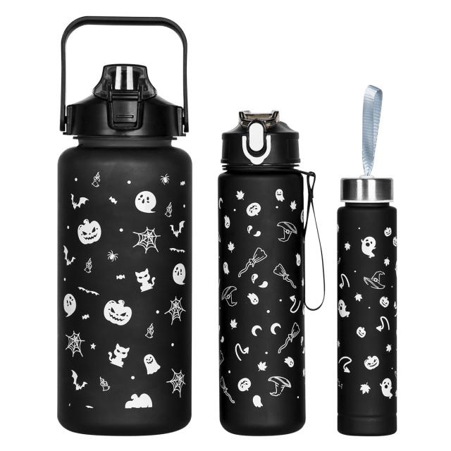 3PCs 2000ml,750ml,300ml Gradient Water Bottles Set, Portable, Leak Proof, Christmas Sports Water Bottle With Time Marker Outdoor