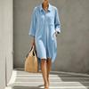 Stylish Women's Midi Shirt Dress with Collar, Loose Fit, Color, Double Layer Crepe, for Casual Daily Wear