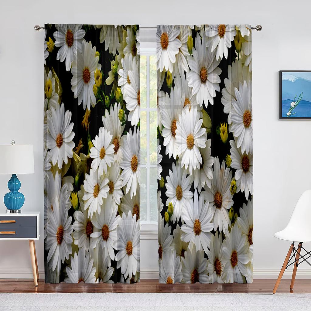 Weiße Blumen Kamille Chrysantheme Tüll Vorhänge für Schlafzimmer Wohnzimmer Küche Dekor Chiffon Sheer Voile Vorhang Fenster