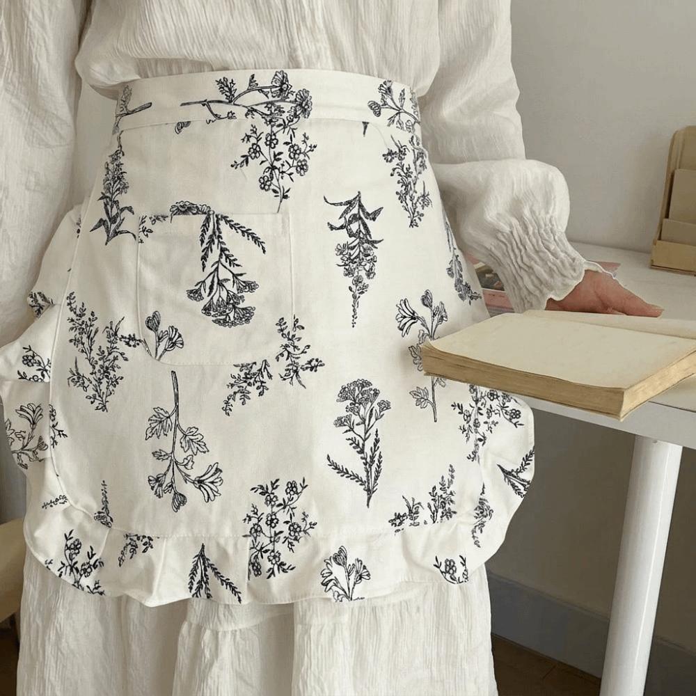with Pocket Korean Style Apron Fashion Kitchen Cafe Baking Apron Floral Plaid Half Apron Man Woman