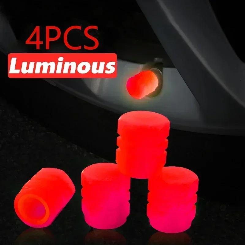 4PCS Luminous Tire Valve Cap Universal Auto Motorcycle Bike Wheel Nozzle Dustproof Tyre Valve Stem Fluorescent Car Accessories