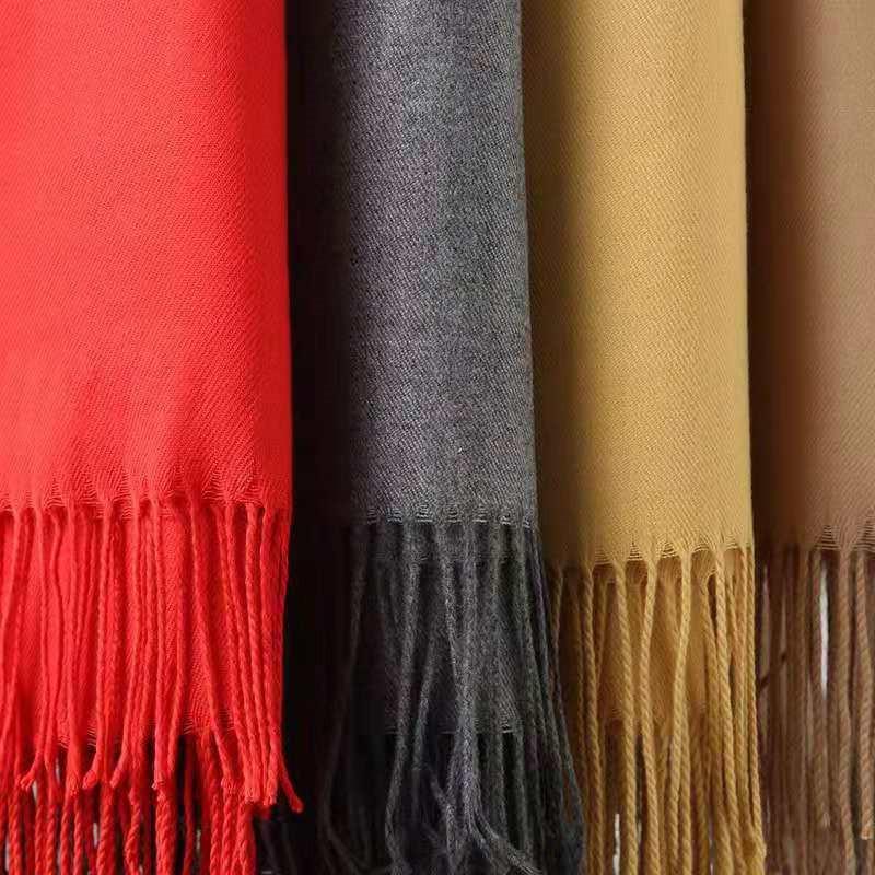 Otoño E Invierno Nuevo Bufanda de Cachemira para Mujer Color Sólido Imitación Cachemira Bufanda de Punto Gruesa Bordada Cachemira Chal