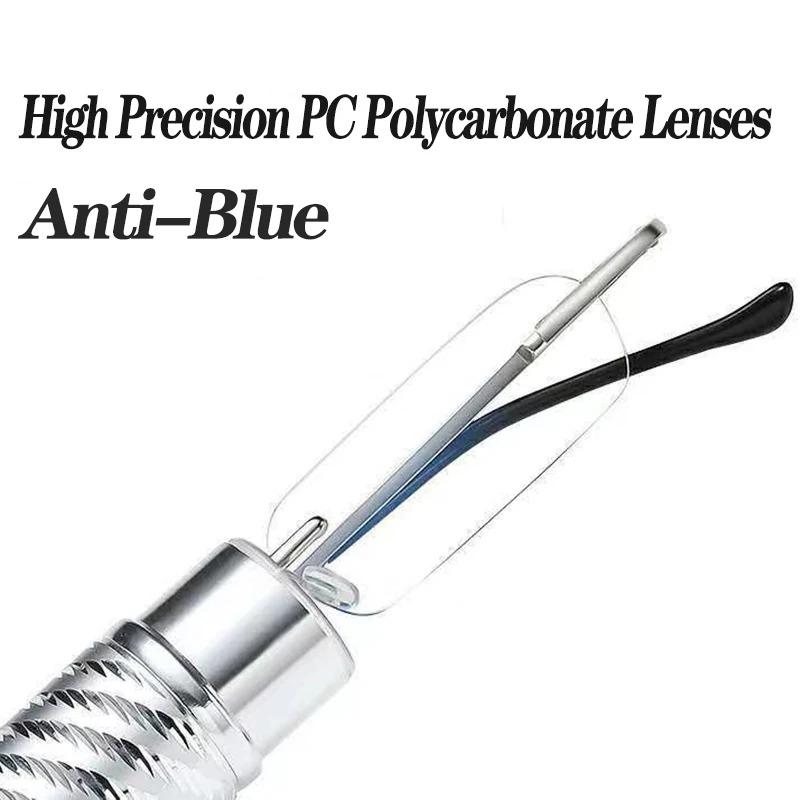Mini Portable Reading Glasses Small Metal Rimless Presbyopic Eyewear With Pen Tube Case +3.5 +4