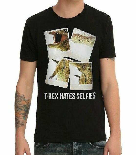 Black Matter Mens T-Rex Hates Selfies Dinosaur Photos Funny Shirt New XS, S 4XL