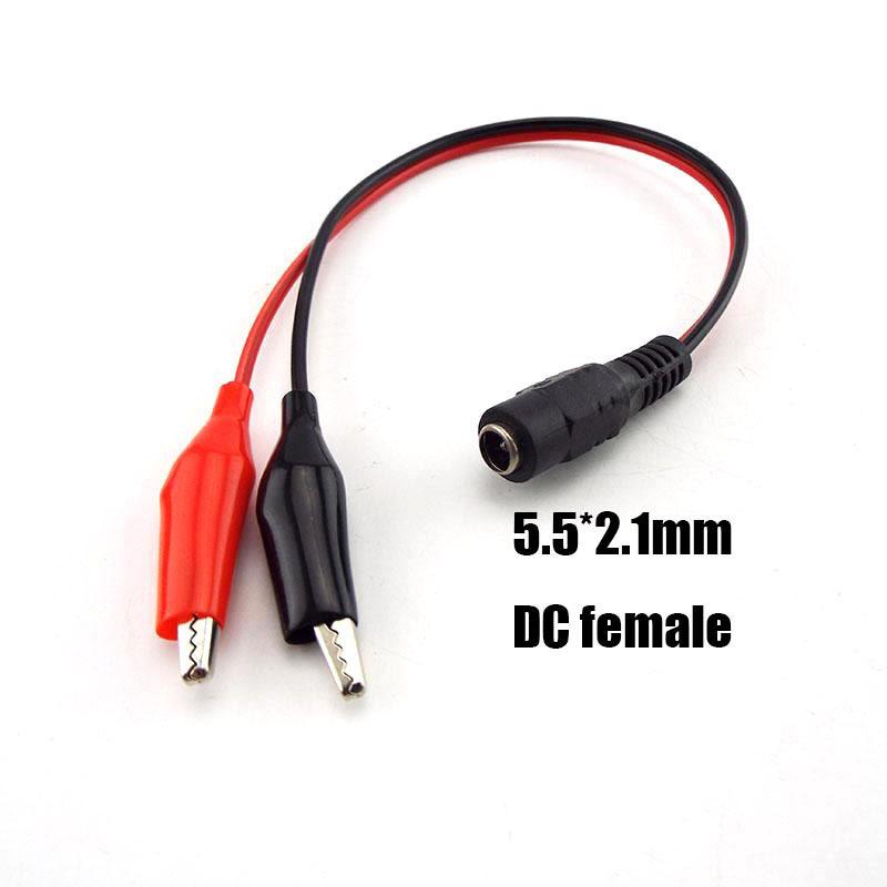 25CM DC Male Female To Alligator Clip Cable Plug Power Plug Connector Adapter Wire DC 5.5*2.1mm Crocodile Test Leads