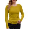 Camiseta Básica de Manga Larga para Mujer, Cuello Redondo, Canalé, Color Liso