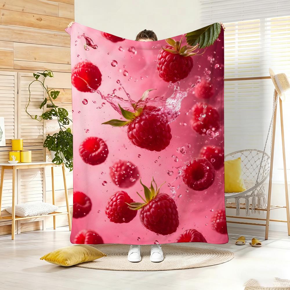 Multicolored Art Print Raspberry Throw Lightweight 240G Flannel Blanket Soft Skin-Friendly For Summer Cooling