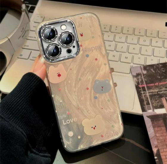 

Cartoon Polka Dot Bear Case for Apple 14, 15, 16, 17 Pro Max - Dirt Resistant Apple 14 Plus