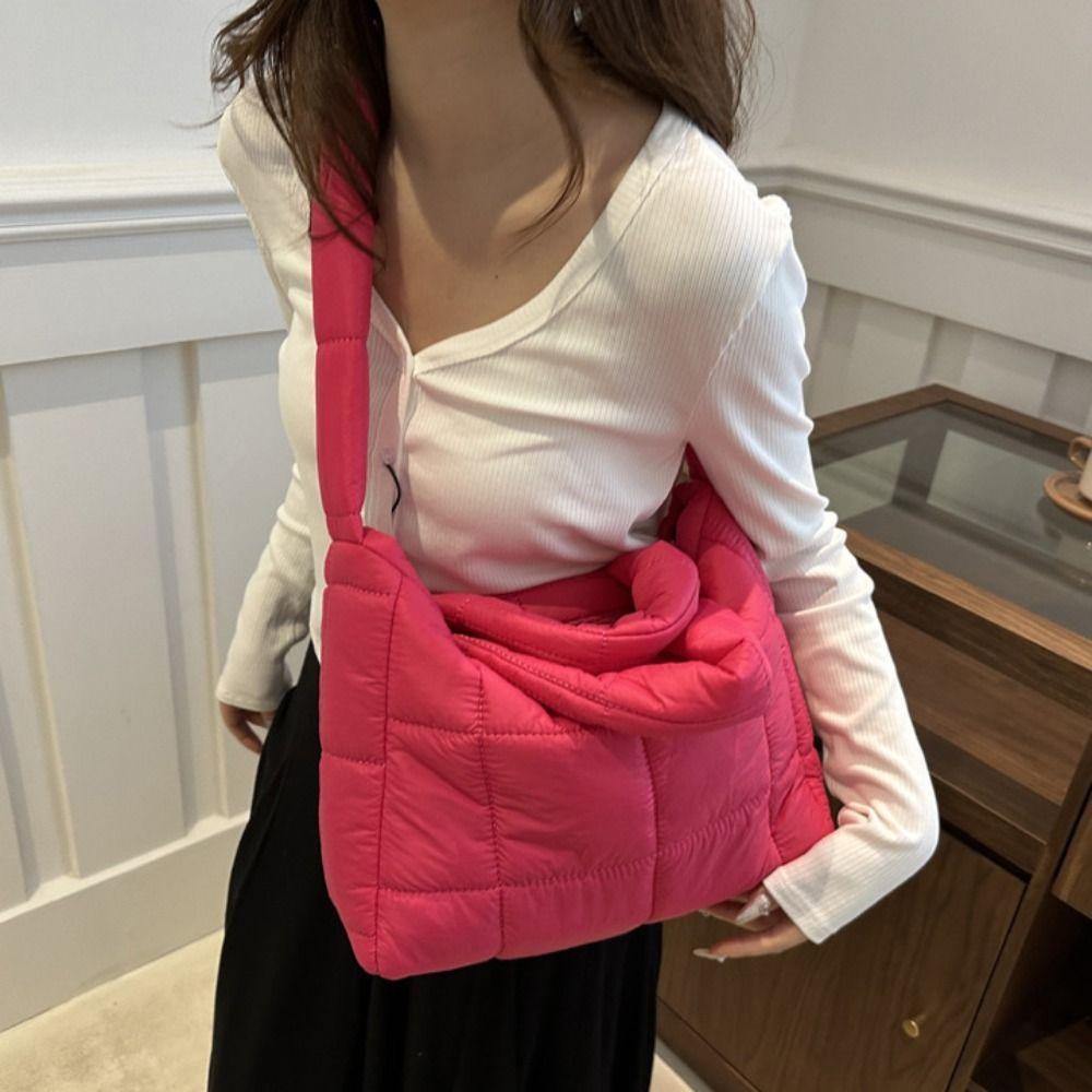 Nylon Space Cotton Handbag Solid Color Puffy Shoulder Bag Casual Cloud Tote Bag Daily