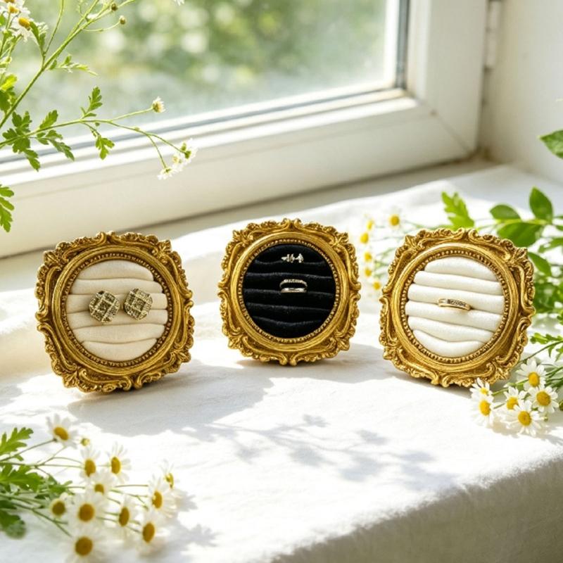 Ornate Ring Holder Display with a Round Padded Layout for Jewelry Counters, Livestreams, and Product Photography