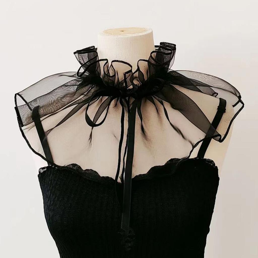 Eleganter Rüschen-Falschkragen Schal Transparenter Netz-Organza Abnehmbarer Kragen Vintage Schal Schulterwärmer für Viktorianische Blusen