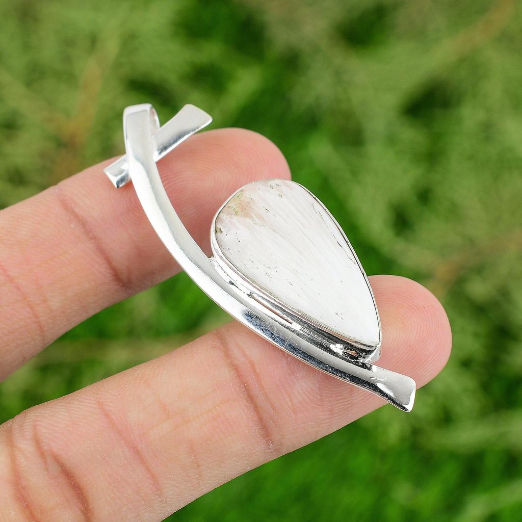 Daughters Day Sale Pear Scolecite Stone Wedding Wife Pendant 925 Sterling Silver