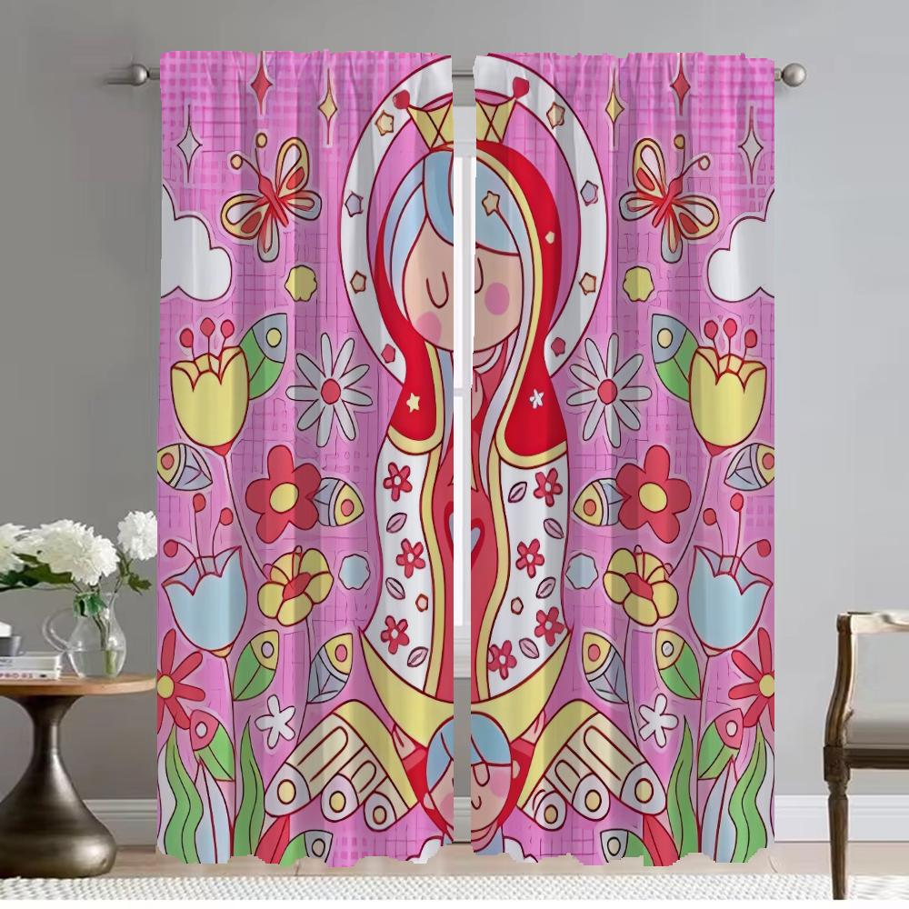 

Set Of 2 Kitchen Curtains Virgin Mary Art Living Room Curtain Partition Shades Tulle Bedroom Elegant Light Blocking Made Polyester Great Window W100*H130(CM)-Rod Pocket&2PCS