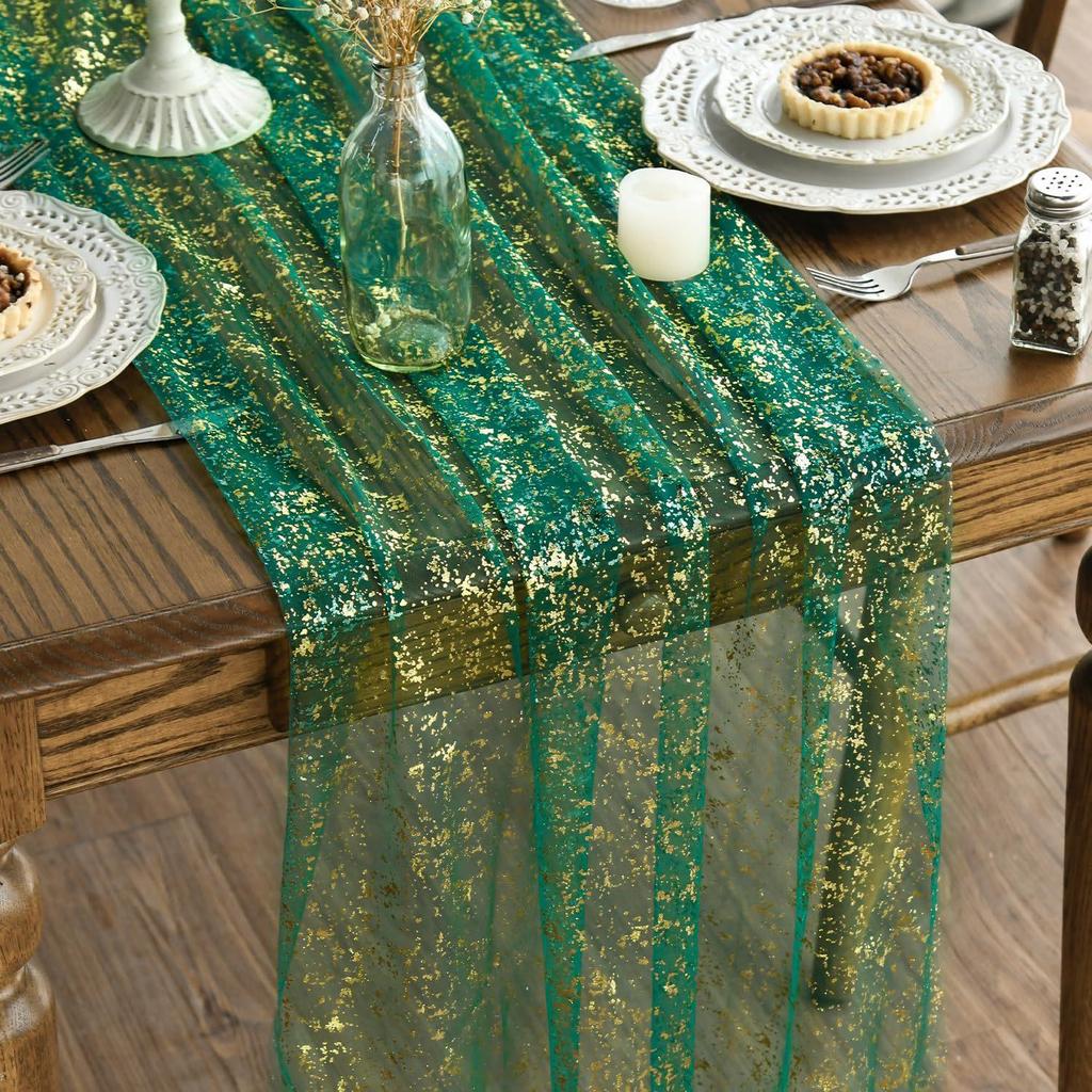 Goldfolien-Netz Tischläufer Durchsichtige Glitzer-Tischdecke Party Hochzeit Esstisch Dekoration