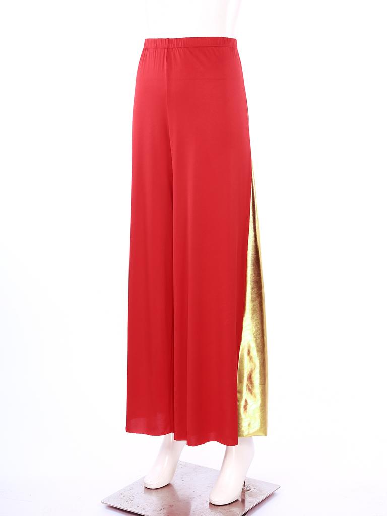 Womens Liturgical Dance Pants Metallic High Waist Elastic Waistband Wide Leg Loose Performance Trousers