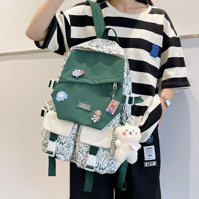 Fashion and Popular Plaid Large-capacity Korean Version Ins Tide Brand Personalized Contrasting Color High School Student Backpack Japanese Schoolbag