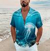 Men's Split View Ocean Animal Print Short Sleeve Shirt, Spring Summer Marine Vacation Blouse, Loose Casual Top