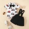 Baby Boy Summer Overalls Set with Bow Tie and Truck Print