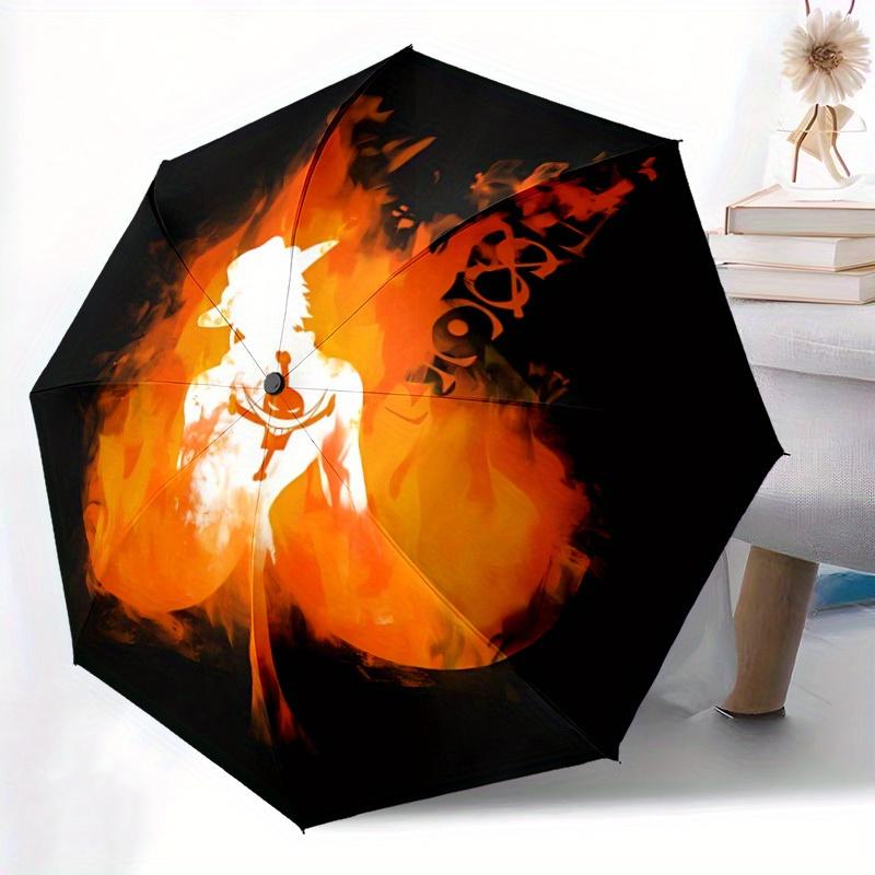 One Piece Portgas·D· Ace Automatic Folding Windproof Umbrella with Sturdy Iron Frame, Portable Compact Travel Umbrella All-Season Use Parties